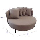 Sofá Chaise Redonda Modelo Almeria Tecido Linho Tabaco Pés Aç