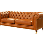 Sofá Chester Duo De Couro 3 Lugares Conhaque Com Brilho - Mem