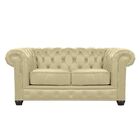 Sofá Chesterfield 2 Lugares Com Pés Madeira Couro Bege G40 -