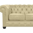 Sofá Chesterfield 2 Lugares Com Pés Madeira Couro Bege G40 -