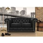 Sofá Chesterfield 2 Lugares Com Pés Madeira Couro Preto - Mem