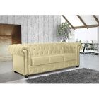 Sofá Chesterfield 3 Lugares Com Pés Madeira Couro Bege G40 -