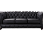 Sofá Chesterfield De Couro 3 Lugares Preto Pigmentado - Mempra
