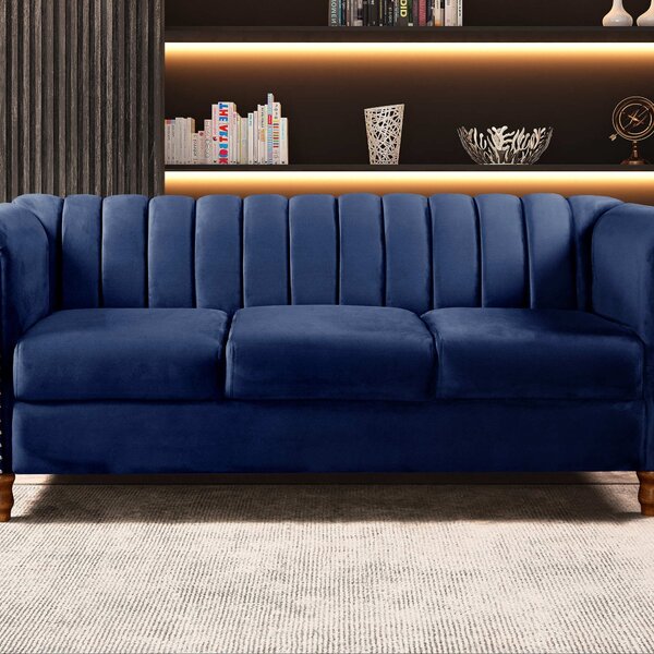 Sofá Chesterfield Realeza 3 Lugares Decoração Retrô Azul Mari