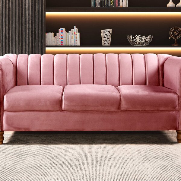 Sofá Chesterfield Realeza 3 Lugares Decoração Retrô Rosa