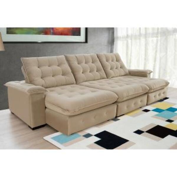 Sofá Coliseu 3.40m Retrátil E Reclinável Super Pillow - Bege
