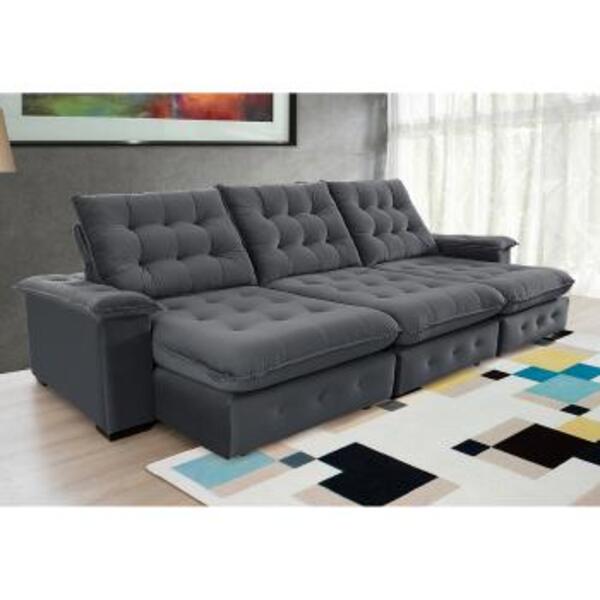Sofá Coliseu 3.40m Retrátil E Reclinável Super Pillow - Chumbo