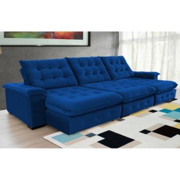 Sofá Coliseu 3.70m Retrátil E Reclinável Super Pillow - Azul
