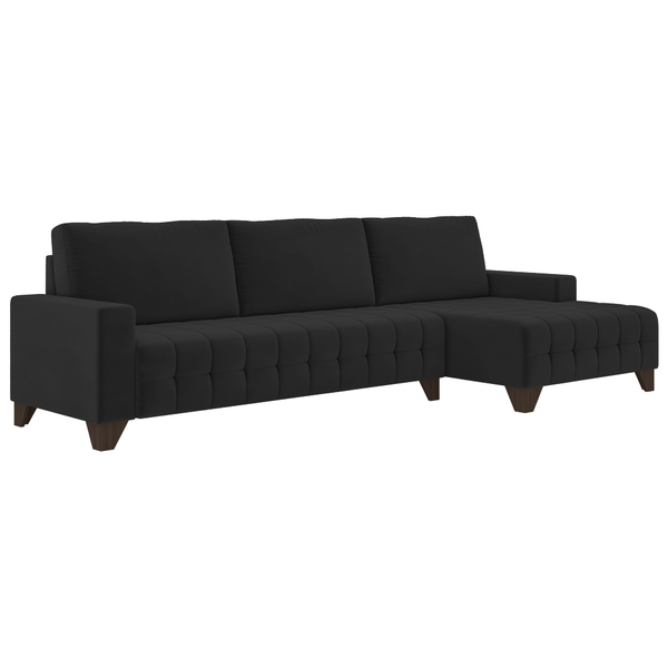 Sofá Com Chaise 3 Lugares 214cm Collie Veludo Preto - Sallar