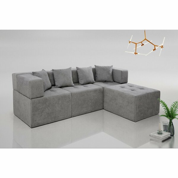 Sofá Com Chaise 3 Lugares Taiti 231x77x47 Cm Cinza