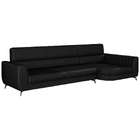 Sofá Com Chaise 4 Lugares 344cm Flames Courino Preto - Sallar