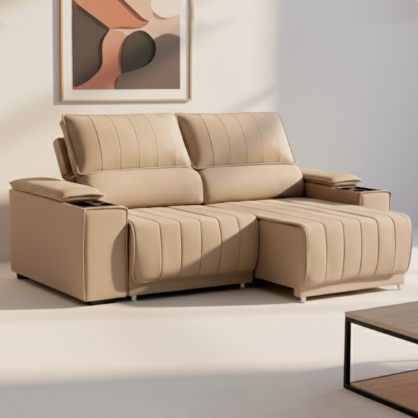Sofa Com Porta Copo 4 Lugares 190cm Retratil-reclinavel Lion