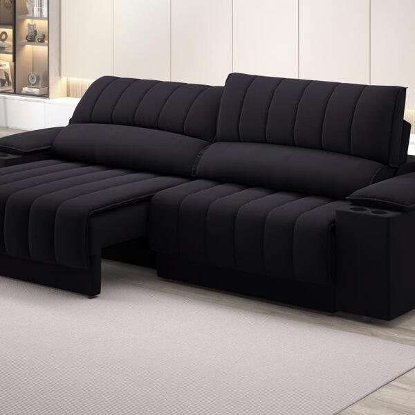 Sofá Com Porta Copos Carregador Usb Ret Rec Murano 2,30m Velo