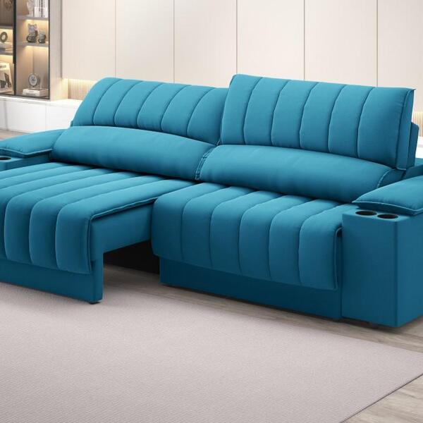 Sofá Com Porta Copos Carregador Usb Ret Rec Murano 2,30m Velo