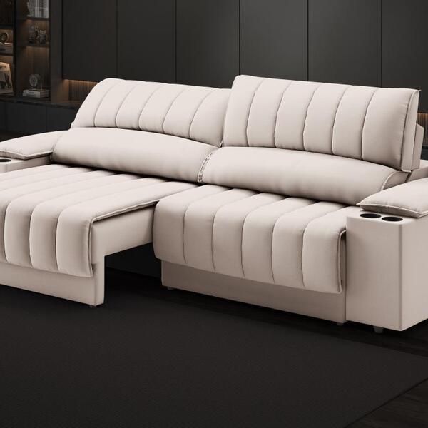 Sofá Com Porta Copos Carregador Usb Ret Rec Murano 2,30m Velo