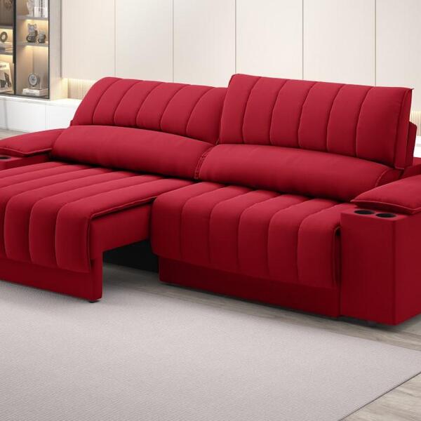 Sofá Com Porta Copos Carregador Usb Ret Rec Murano 2,50m Velo