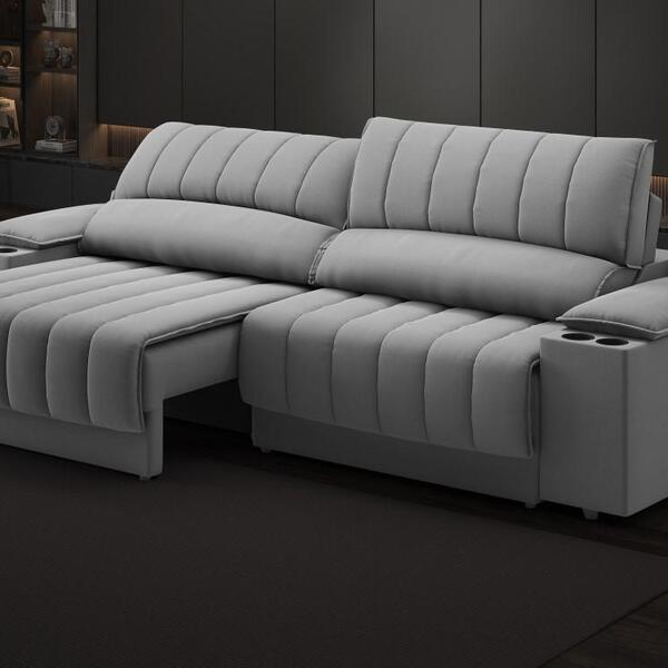 Sofá Com Porta Copos Carregador Usb Ret Rec Murano 2,50m Velo