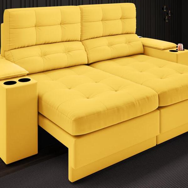 Sofá Com Porta Copos E Carregador Usb Eureka 1,70m Assento Re