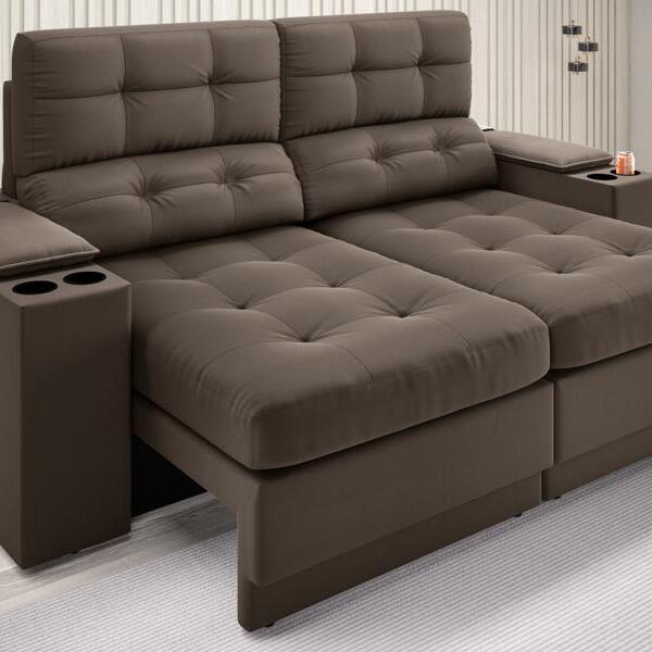 Sofá Com Porta Copos E Carregador Usb Eureka 1,70m Assento Re