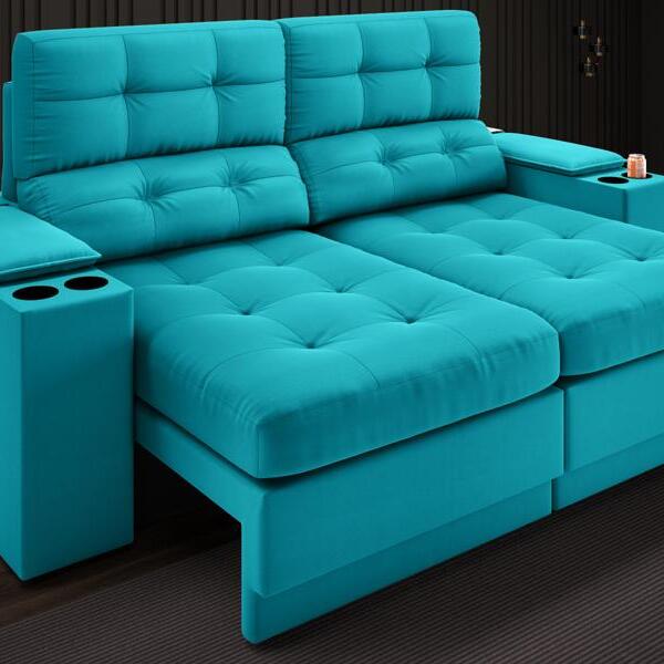 Sofá Com Porta Copos E Carregador Usb Eureka 1,70m Assento Re