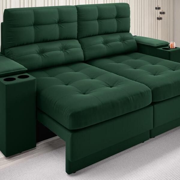 Sofá Com Porta Copos E Carregador Usb Eureka 1,70m Assento Re