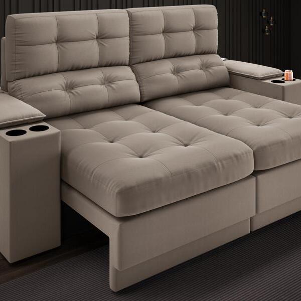 Sofá Com Porta Copos E Carregador Usb Eureka 1,70m Assento Re