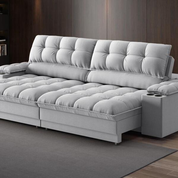 Sofá Com Porta Copos E Carregador Usb Ret Rec Luke 2,10m Linh