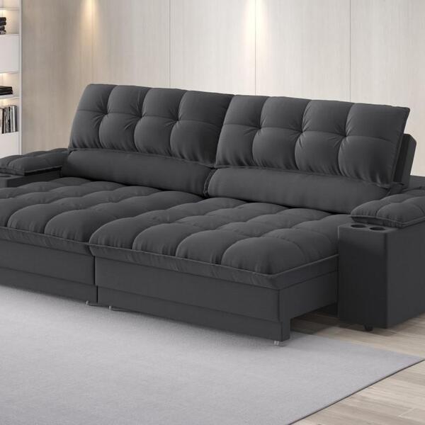 Sofá Com Porta Copos E Carregador Usb Ret Rec Luke 2,10m Linh