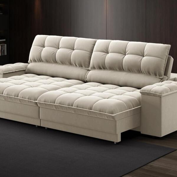 Sofá Com Porta Copos E Carregador Usb Ret Rec Luke 2,50m Velu