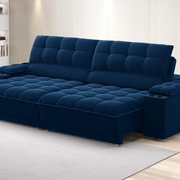 Sofá Com Porta Copos E Carregador Usb Ret Rec Luke 2,50m Velu