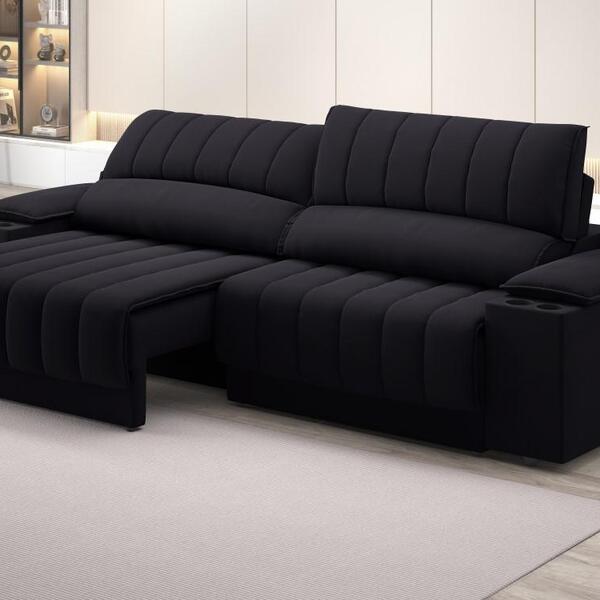 Sofá Com Porta Copos E Carregador Usb Retrátil E Reclinável M