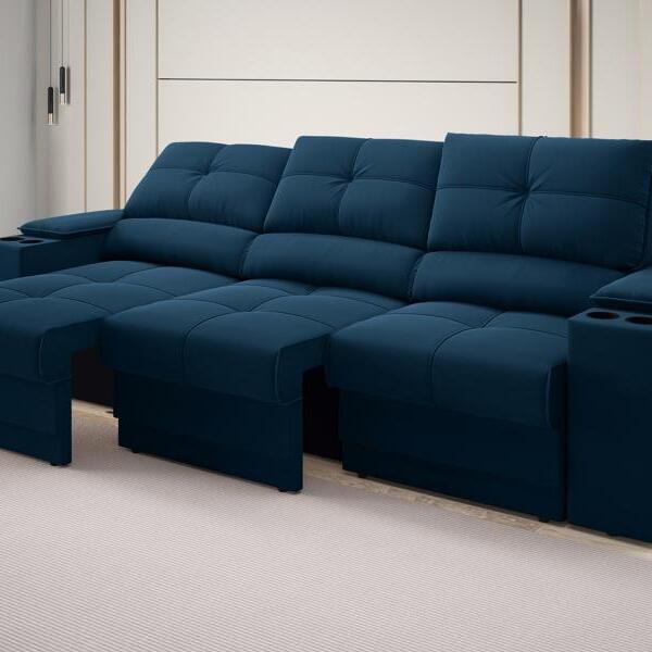 Sofá Com Porta Copos E Carregador Usb Retrátil E Reclinável R