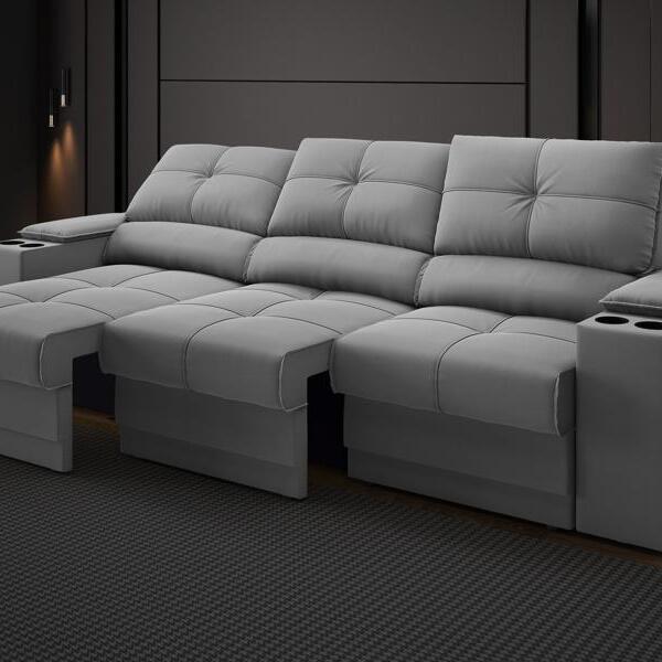 Sofá Com Porta Copos E Carregador Usb Retrátil E Reclinável R