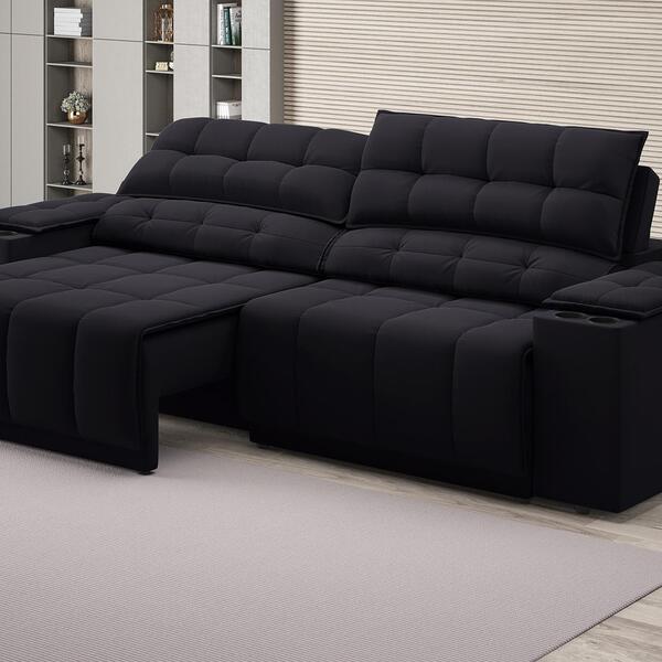 Sofá Com Porta Copos E Carregador Usb Retrátil E Reclinável S