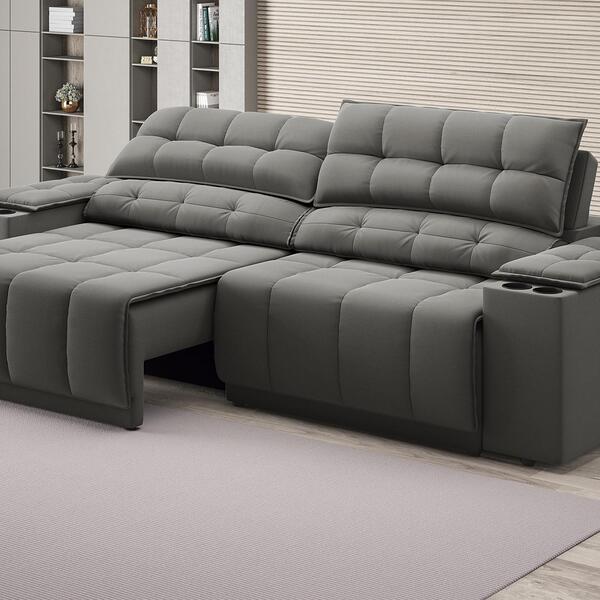 Sofá Com Porta Copos E Carregador Usb Retrátil E Reclinável S