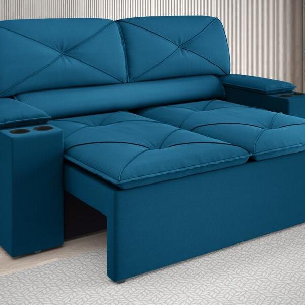 Sofá Com Porta Copos Retrátil E Reclinável Pop 1,54m Velosued