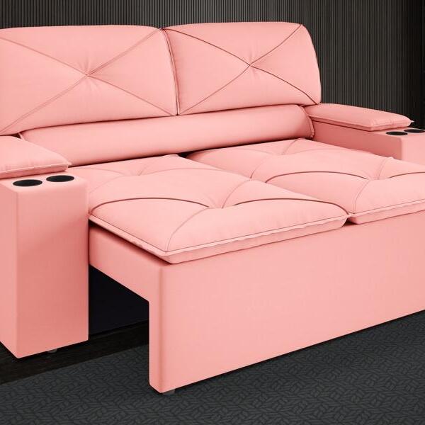 Sofá Com Porta Copos Retrátil E Reclinável Pop 1,54m Velosued