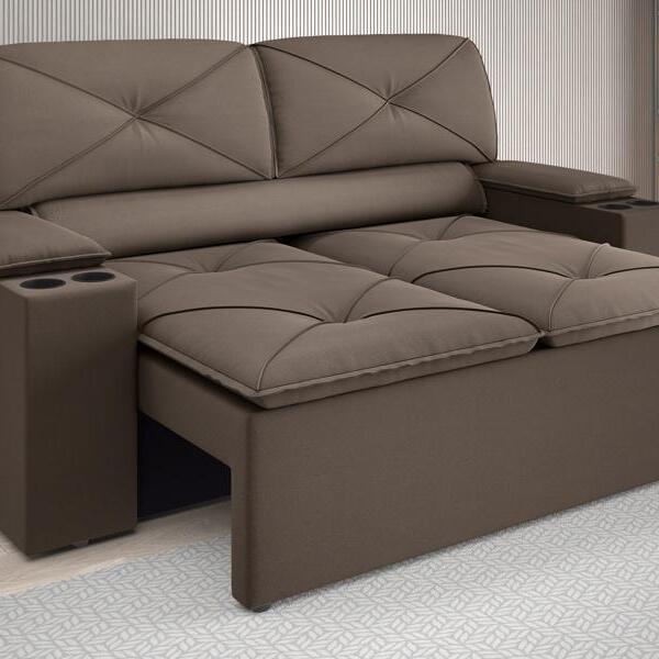 Sofá Com Porta Copos Retrátil E Reclinável Pop 1,54m Velosued