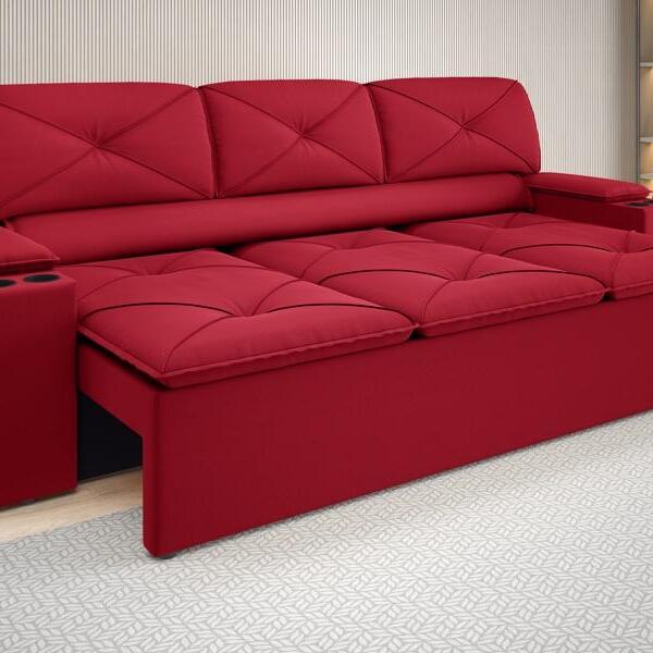 Sofá Com Porta Copos Retrátil E Reclinável Pop 2,05m Velosued