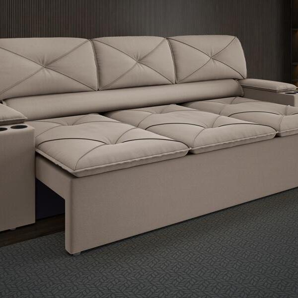 Sofá Com Porta Copos Retrátil E Reclinável Pop 2,05m Velosued