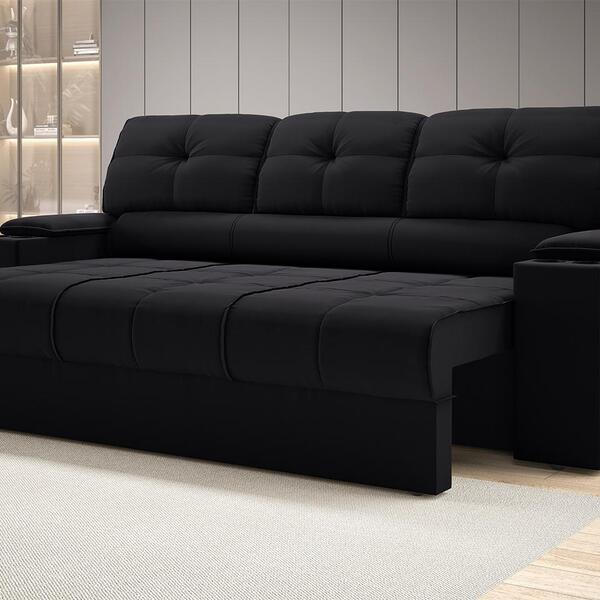 Sofá Com Porta Copos Retrátil E Reclinável Tom 2,05m Velosued