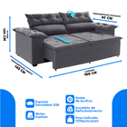 Sofá Compact 180 Cm Cinza Com Molas Espirais Retrátil E Recli