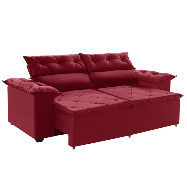 Sofá Compact 180 Cm Vermelho Com Molas Espirais Retrátil E Re