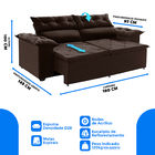 Sofá Compact 180cm Retrátil E Reclinável Marrom Molas Espirai