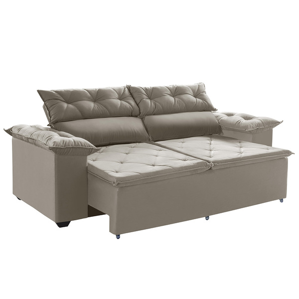 Sofá Compact 200 Cm Castor Com Molas Espirais Retrátil E Recl