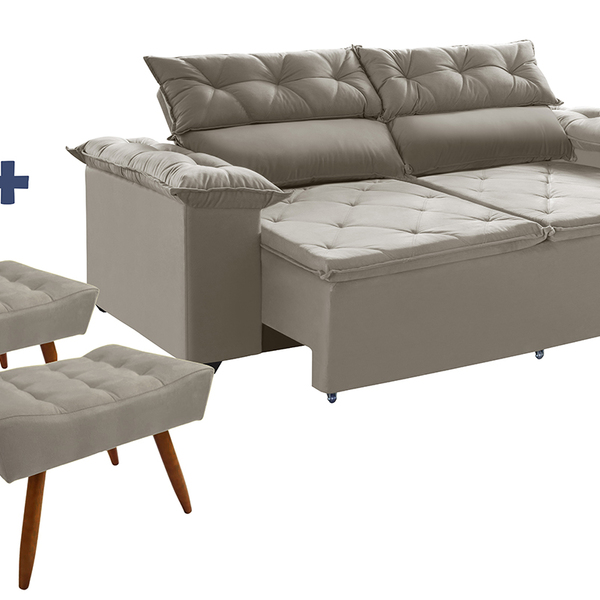 Sofá Compact 200 Cm Retrátil Reclinável Molas Espirais Com 2