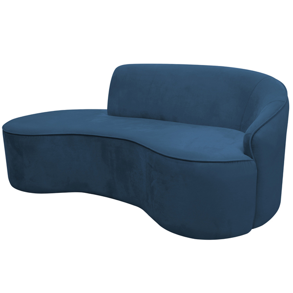 Sofá Curvo 02 Lugares 150cm Braço Esquerdo Eron Veludo Azul -