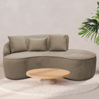 Sofá Curvo 02 Lugares 150cm Eron Braço Direito Veludo Bege -