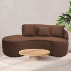 Sofá Curvo 02 Lugares 150cm Eron Braço Esquerdo Veludo Marrom