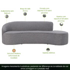 Sofá Curvo 03 Lugares 180cm Braço Direito Eron Linho Cinza Me